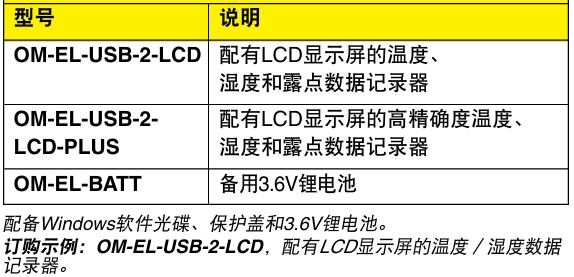 OMEGA奥米佳 OM-EL-USB-2-LCD温度、湿度和露点数据记录器 配有LCD显示屏参数