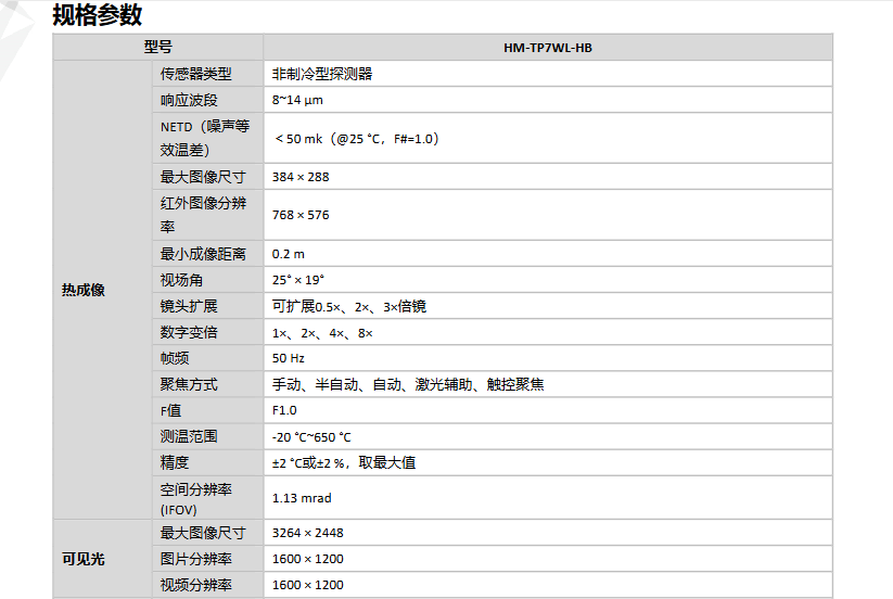 海康微影HM-TP7WL-HB手持测温热像仪参数