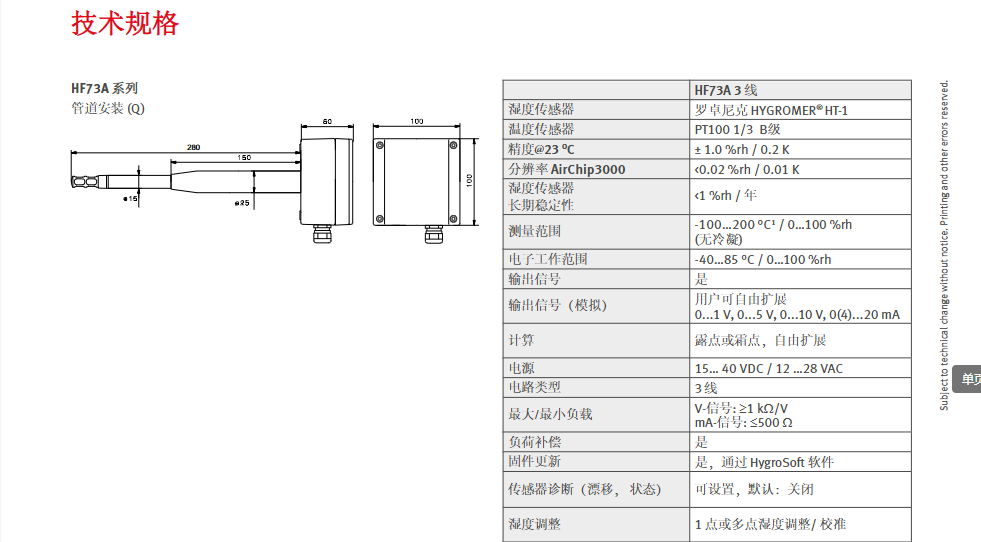 罗卓尼克 严苛环境用温湿度变送器- Rotronic HF73A批发